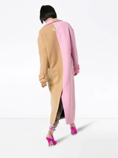 Shop Msgm Oversized Two-tone Coat In Neutrals