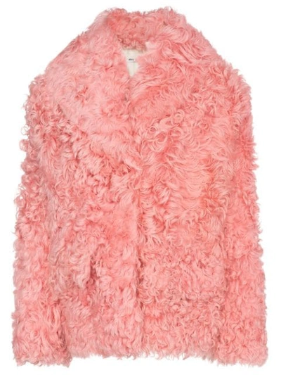 Shop Miu Miu Long Sleeve Shearling Coat - Pink