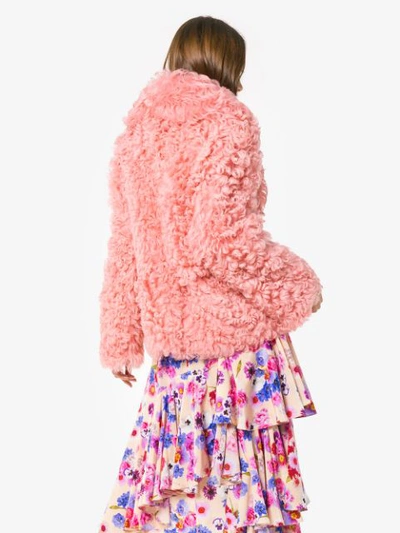 Shop Miu Miu Long Sleeve Shearling Coat - Pink