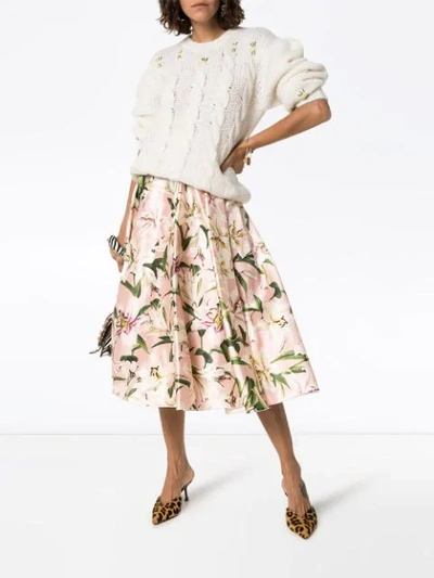 Shop Dolce & Gabbana Lily Print Midi Skirt In Pink