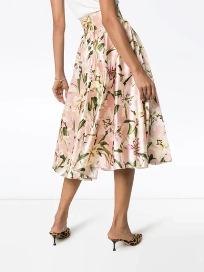 Shop Dolce & Gabbana Lily Print Midi Skirt In Pink