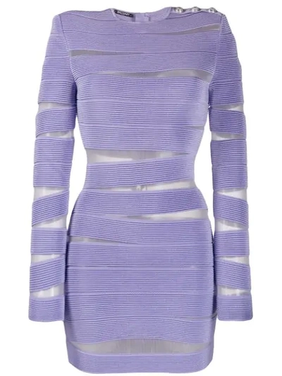 Shop Balmain Striped Fitted Dress In Purple