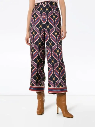 GUCCI LOGO PATTERN WIDE-LEG TROUSERS - 蓝色