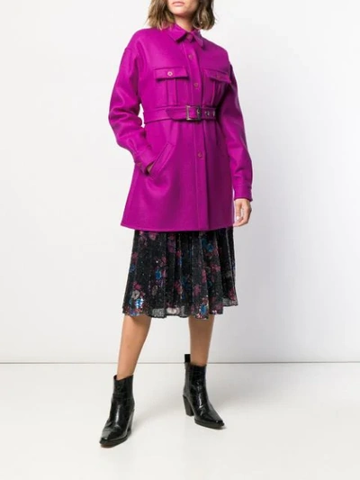 Shop Pinko Belted Shirt Coat In Pink