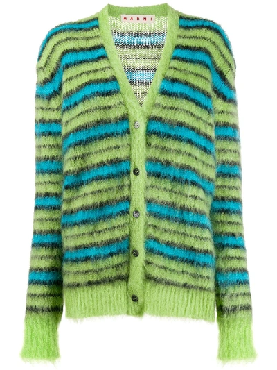 Shop Marni Striped Knit Cardigan In Green