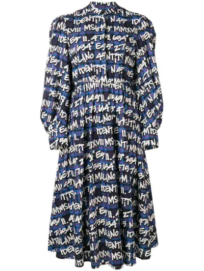 Shop Msgm Tartan Long Dress - Blue