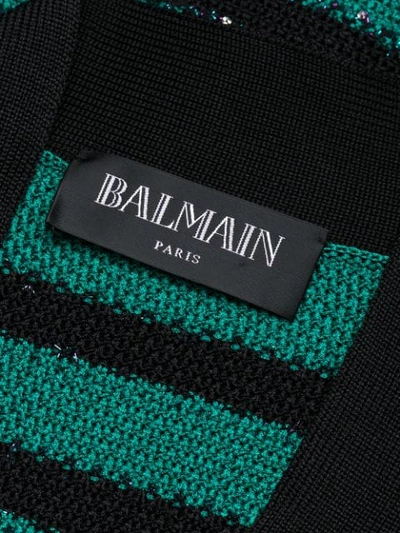 Shop Balmain Tie-waist Striped Cardigan In Uau Emeraude/no