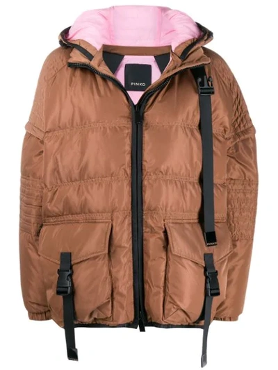 Shop Pinko Padded Puffer Coat In Brown