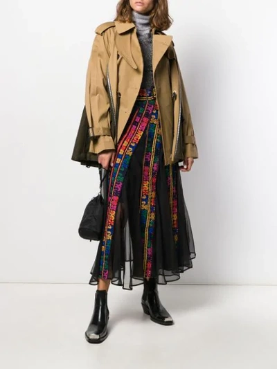 Shop Sacai Embroidered Pleated Skirt In Brown