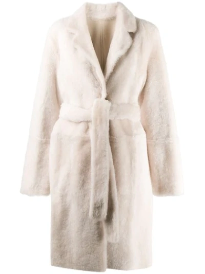 Shop Yves Salomon Reversible Belted Coat In Neutrals