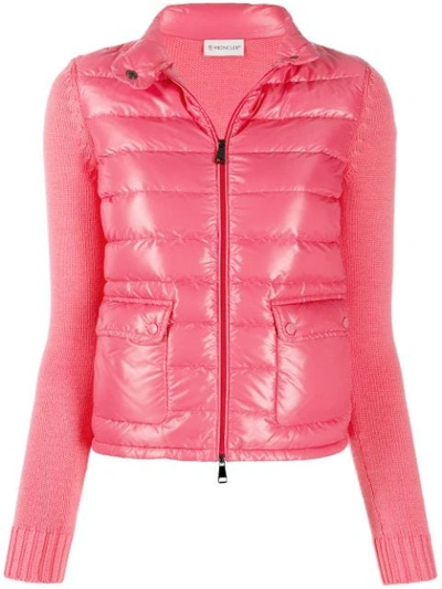 Shop Moncler Wool Detailed Puffer Jacket In Pink