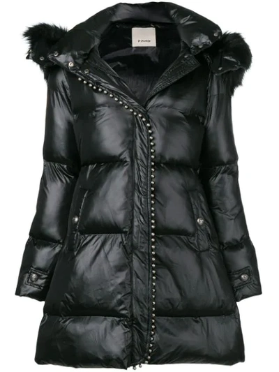 Shop Pinko Hooded Quilt Coat In Black