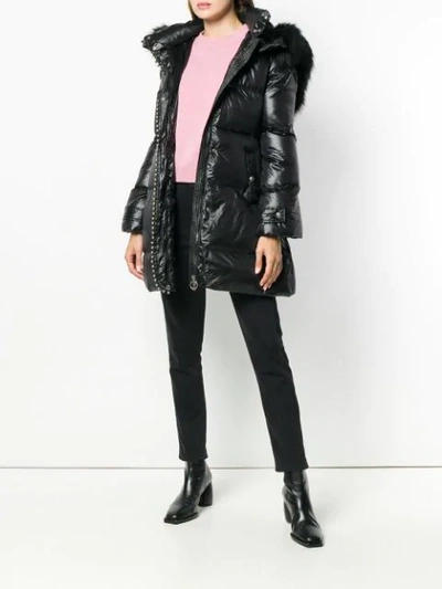 Shop Pinko Hooded Quilt Coat In Black