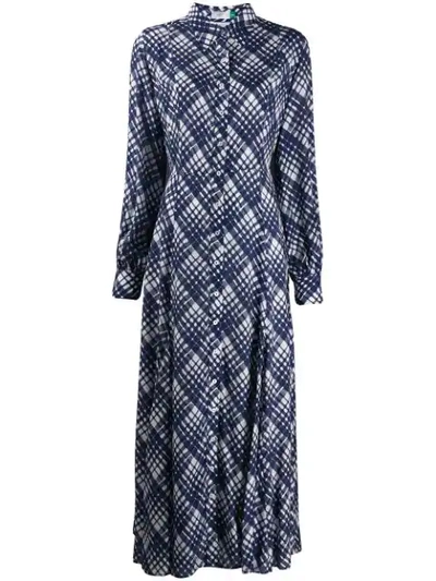 RIXO PLAID PRINT SHIRT DRESS - 蓝色