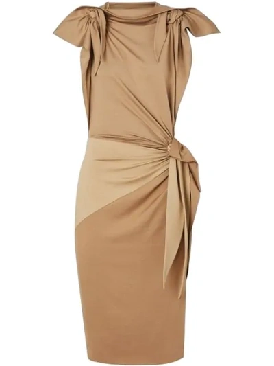 Shop Burberry Tie Detail Tri-tone Silk Jersey Dress In Neutrals