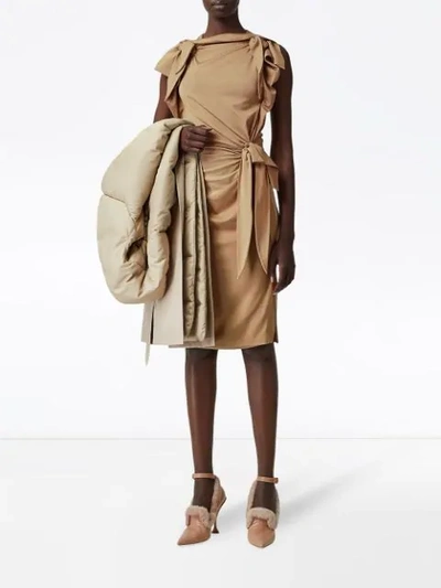 Shop Burberry Tie Detail Tri-tone Silk Jersey Dress In Neutrals