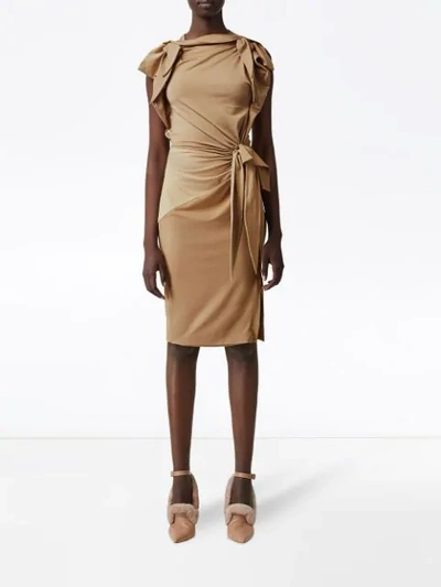 Shop Burberry Tie Detail Tri-tone Silk Jersey Dress In Neutrals