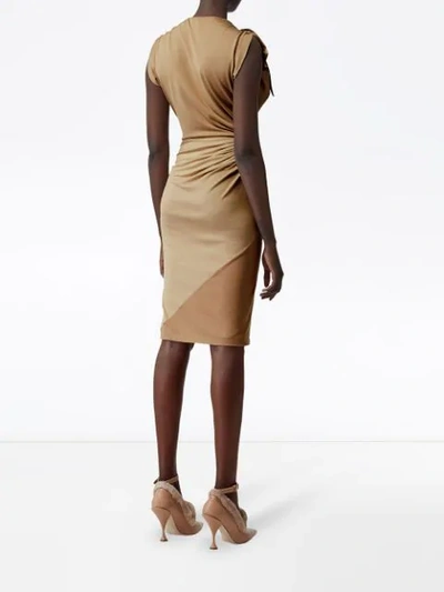 Shop Burberry Tie Detail Tri-tone Silk Jersey Dress In Neutrals