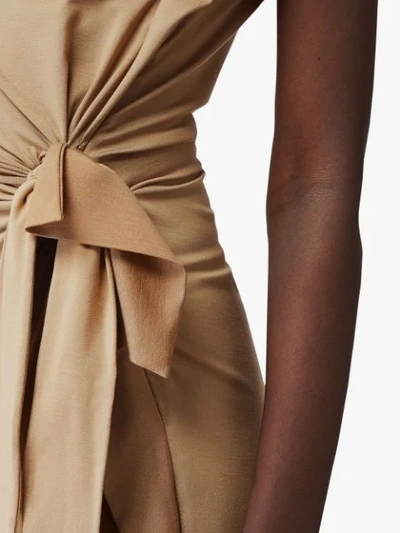 Shop Burberry Tie Detail Tri-tone Silk Jersey Dress In Neutrals