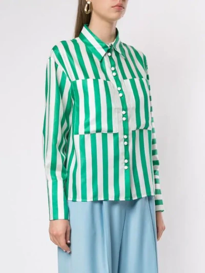 ANNA OCTOBER OVERSIZED POCKETS STRIPED SHIRT - 绿色