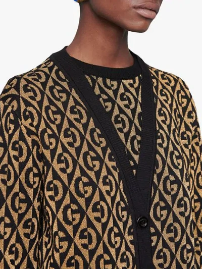 Shop Gucci G Rhombus Lamé Jacquard Cardigan In Black