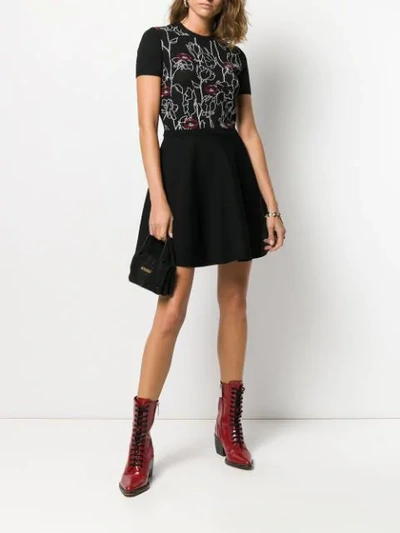 Shop Valentino Lips Embroidered Short Dress In Black