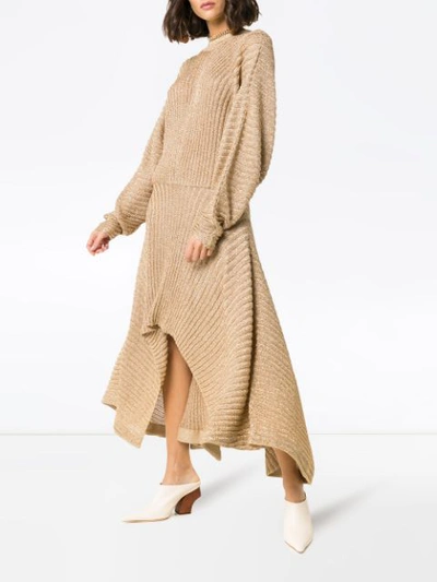 Shop Chloé Knitted Asymmetric Maxi Dress In Gold