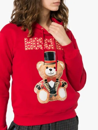 Shop Moschino Logo Bear Print Hoodie In Red