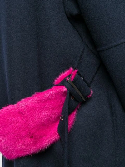 Shop Ava Adore Mink Fur Back Strap Coat In Blue