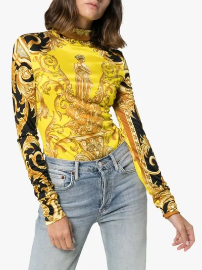 Shop Versace Baroque Print Fitted Bodysuit In Yellow