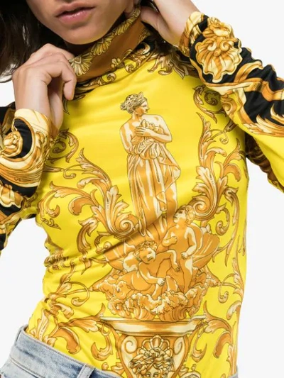 Shop Versace Baroque Print Fitted Bodysuit In Yellow