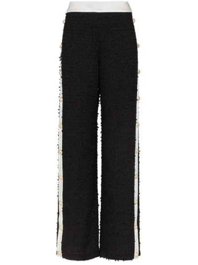 Shop Balmain Tweed Button Panel Trousers In Black