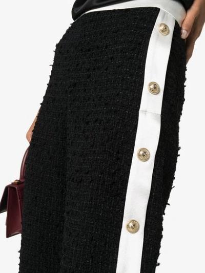 Shop Balmain Tweed Button Panel Trousers In Black