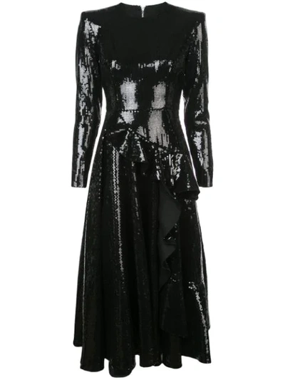 ALEX PERRY FLARED SEQUIN DRESS - 黑色