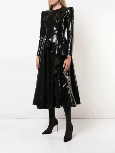 ALEX PERRY FLARED SEQUIN DRESS - 黑色