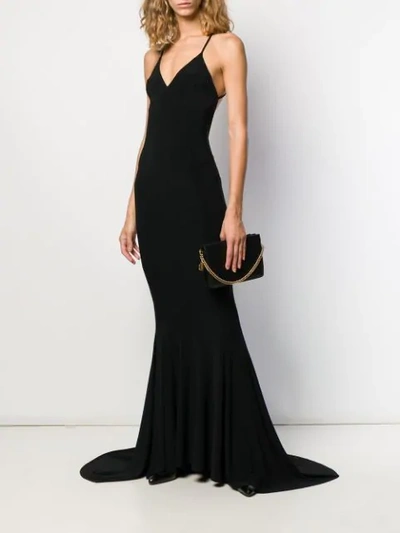 Norma Kamali Low Back Slip Mermaid Fishtail Gown In Nero