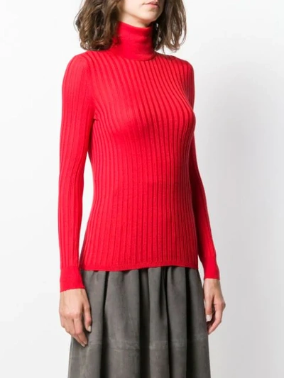 Shop Gucci Fine Silk Turtleneck Knitted Top In Red