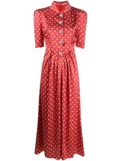 Shop Alessandra Rich Polka-dot Silk Midi Dress In Red