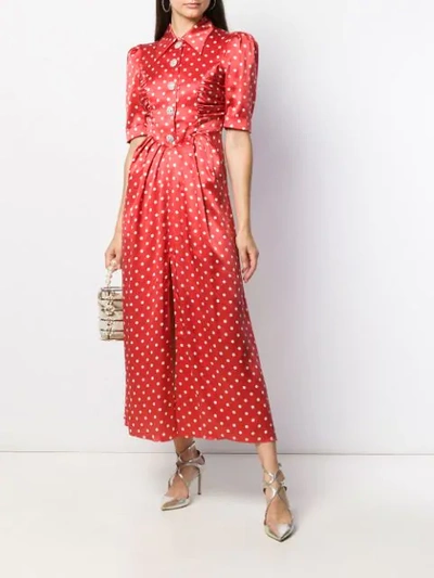 ALESSANDRA RICH POLKA-DOT SILK MIDI DRESS - 红色