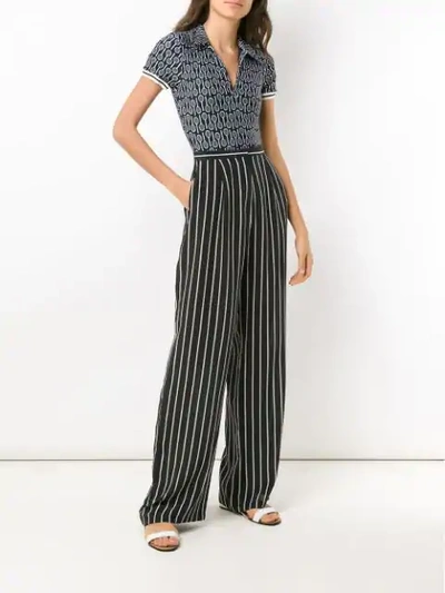 Shop Adriana Degreas Striped Trousers In Black