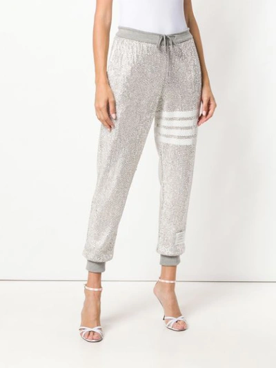 Shop Thom Browne Allover Crystal Sweatpants In Grey
