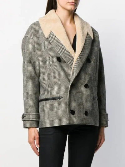 SAINT LAURENT HOUNDSTOOTH CROPPED COAT - 黑色