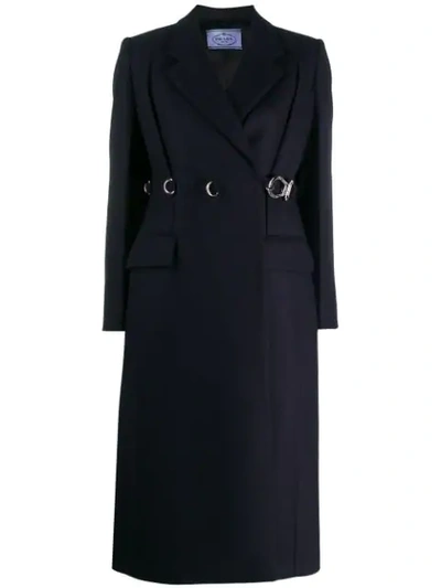 Shop Prada Buckle Detailed Wrap Coat In G4f Notte