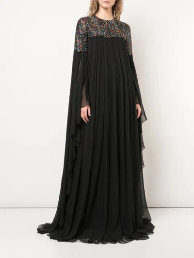 Shop Carolina Herrera Beaded Panel Gown In Black