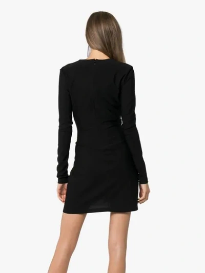 Shop Off-white Ruched Quote-print Mini-dress In Black