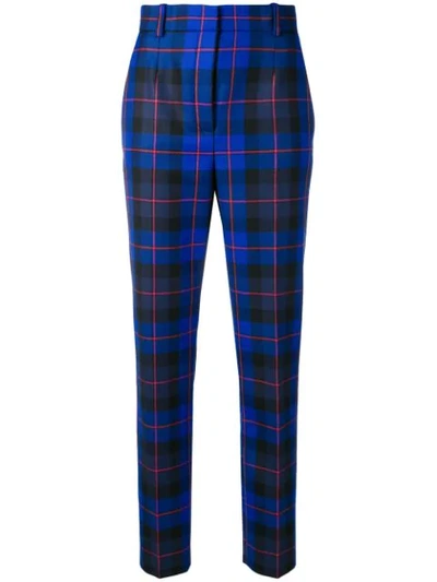 Shop Versace Check Tailored Trousers In Blue