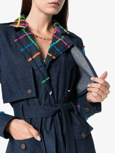 Shop All Things Mochi Lucy Denim Patchwork Trench Coat - Blue