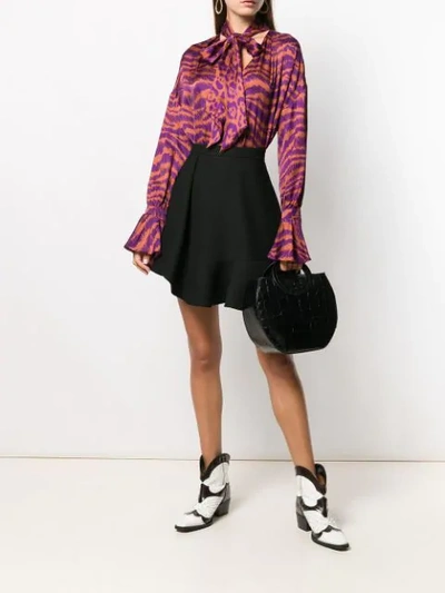 Shop Just Cavalli Animal Print Pussy Bow Blouse In Purple