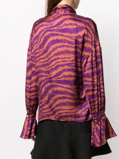 Shop Just Cavalli Animal Print Pussy Bow Blouse In Purple