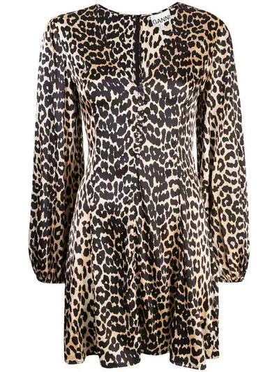 Shop Ganni Blakely Leopard Dress In Multicolour